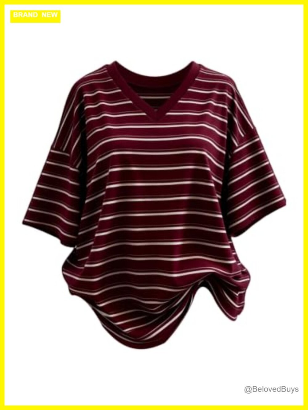 Oversized Striped Short Sleeve V Neck T-Shirt Loose Fit Summer Top